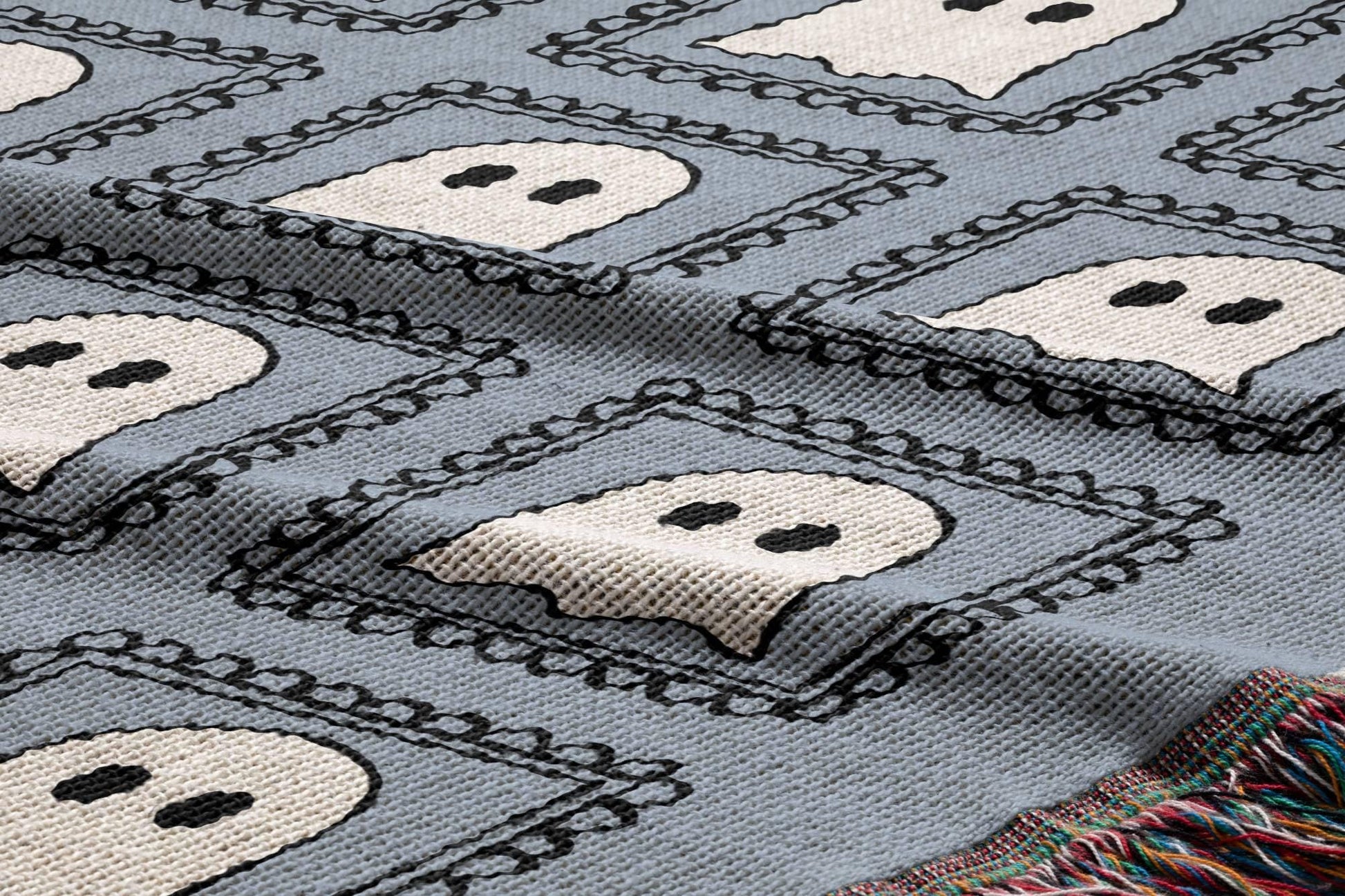 Blue Kawaii Ghost Woven Blanket - Oh Happy Blankets
