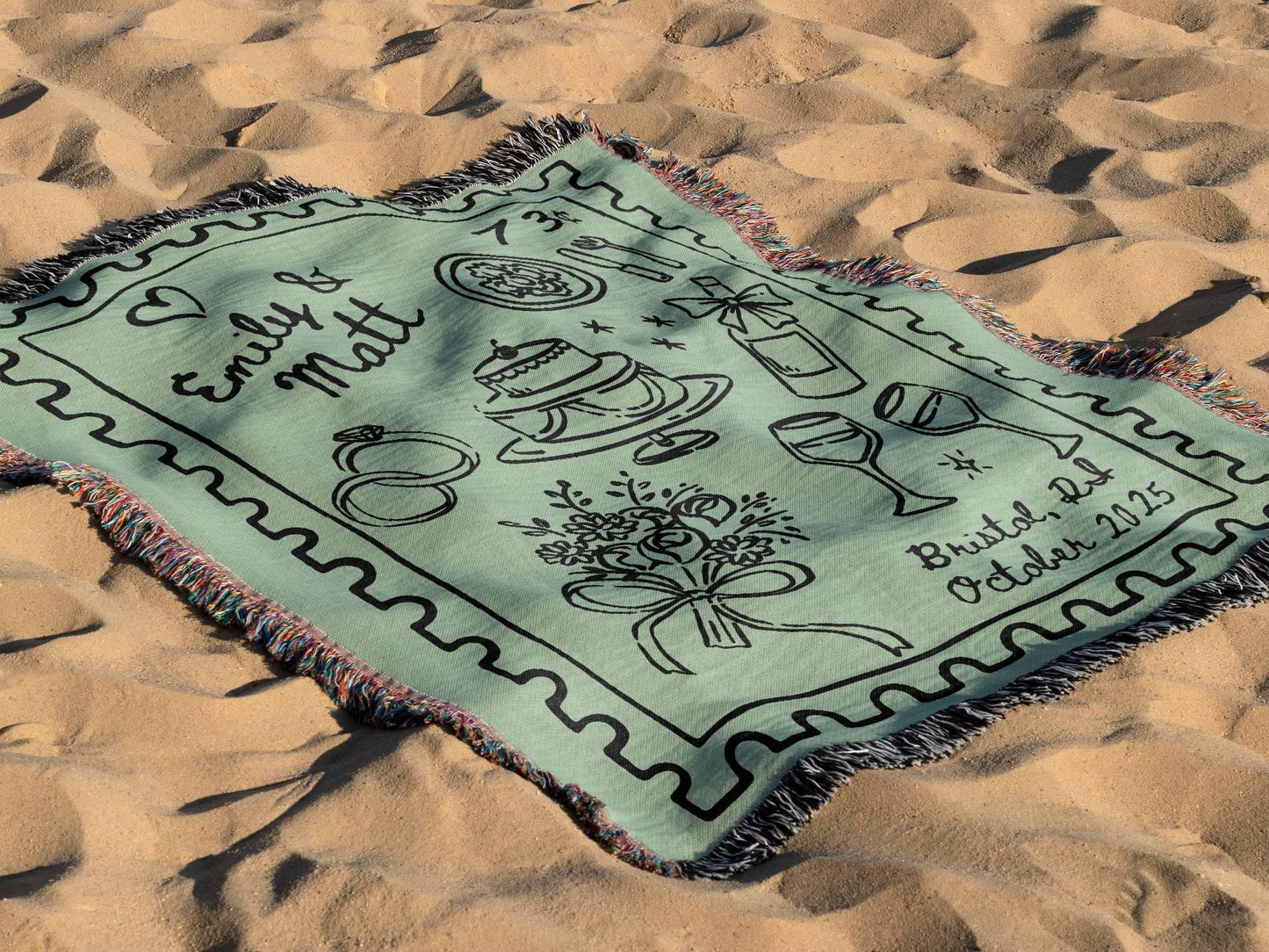 Sage Green Wedding Stamp Woven Blanket