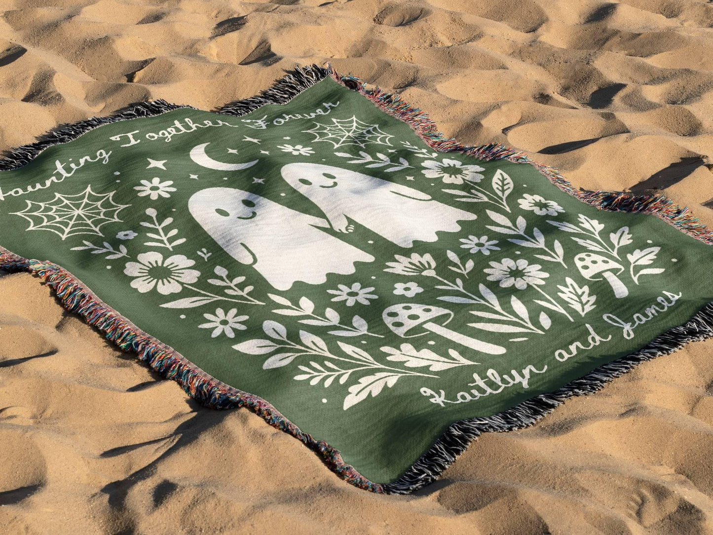 Ghost Couple Green Woven Blanket