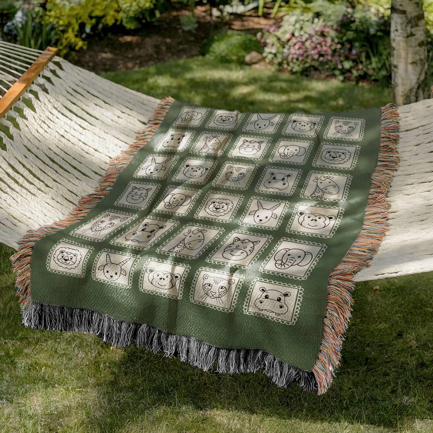 Green Safari Animals Woven Blanket