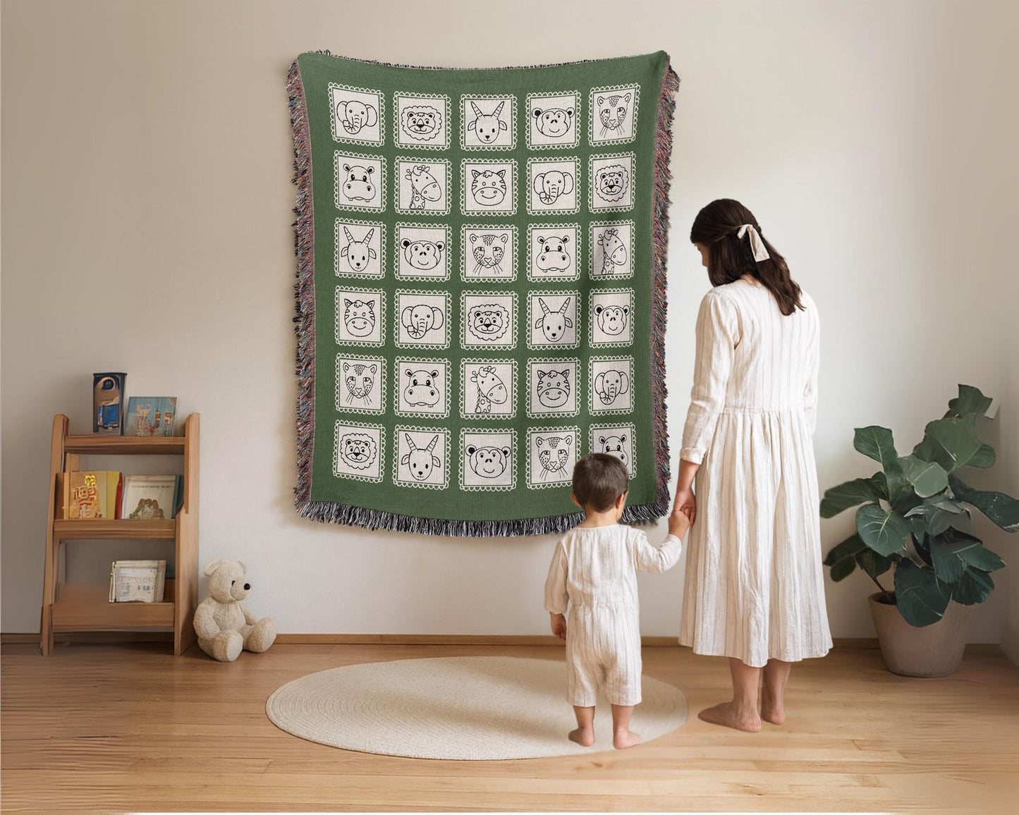 Green Safari Animals Woven Blanket