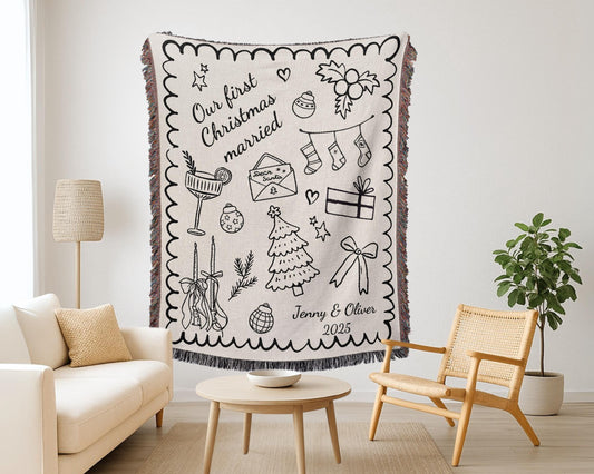 Bridal Gift: Custom Wedding Woven Blanket with Names and Special Date woven blanket, thoughtful gift for cherished memories.