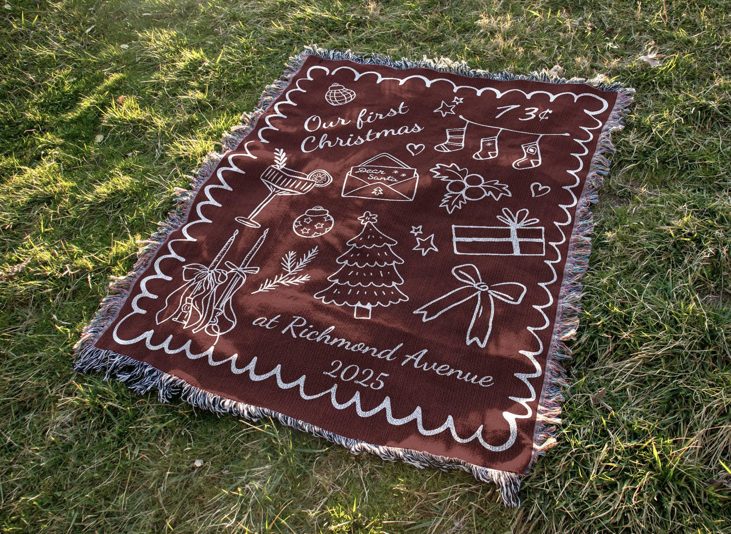 Red First Christmas New Home Woven Blanket