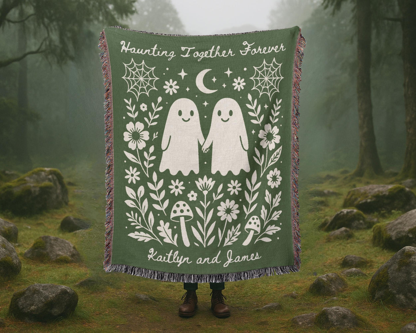 Ghost Couple Green Woven Blanket