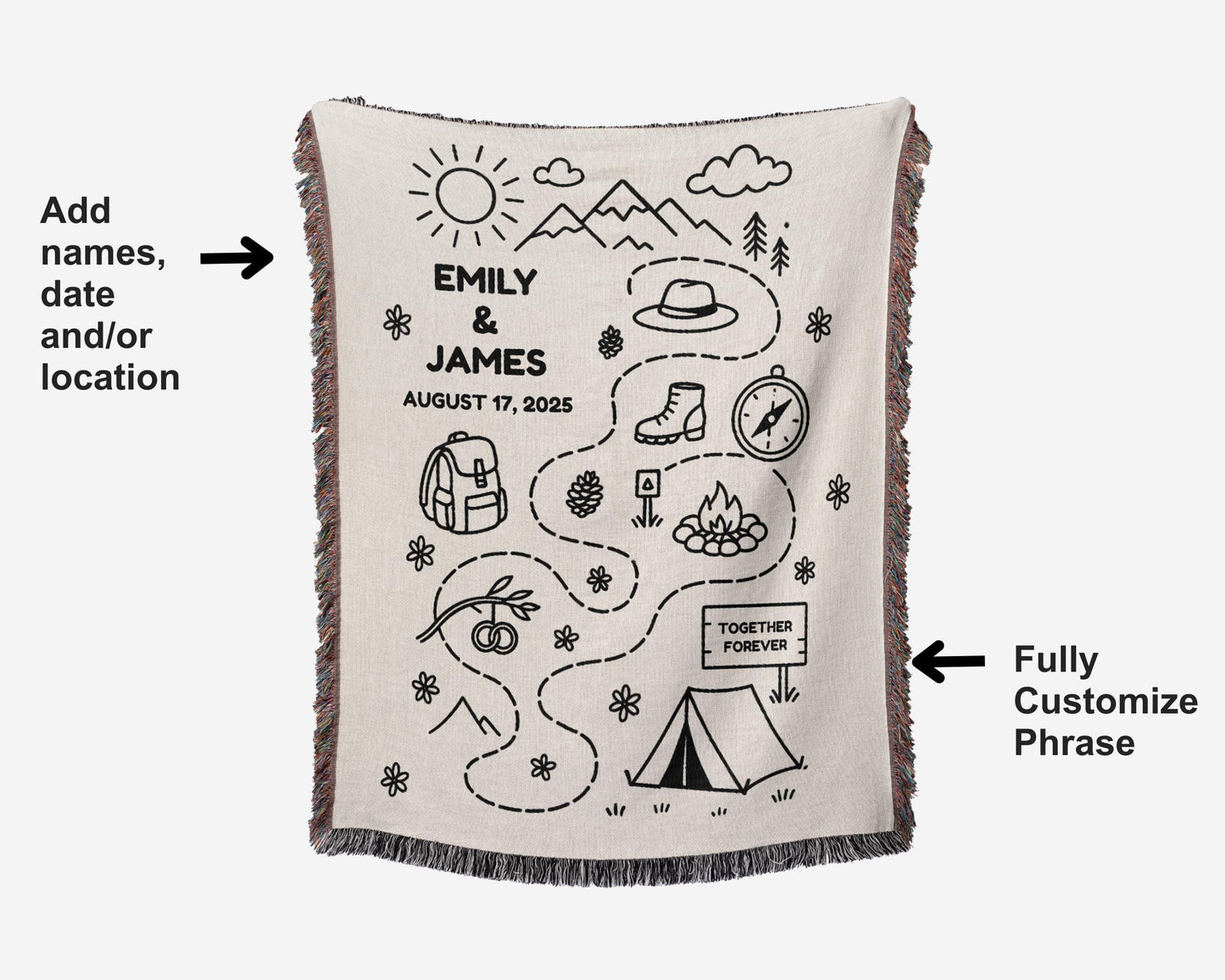 Personalized Adventure Camping Woven Blanket