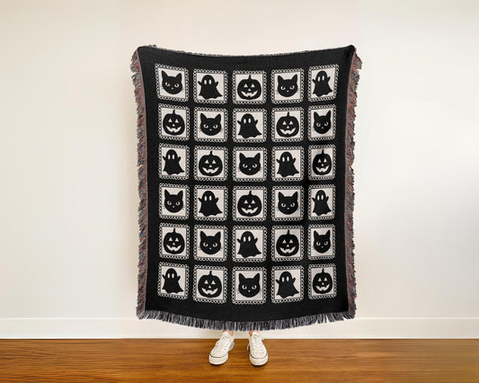 Black Halloween Woven Blanket