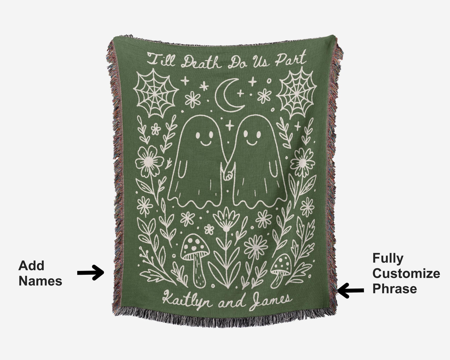Custom Woven Halloween Blanket with Kawaii Ghost Couple