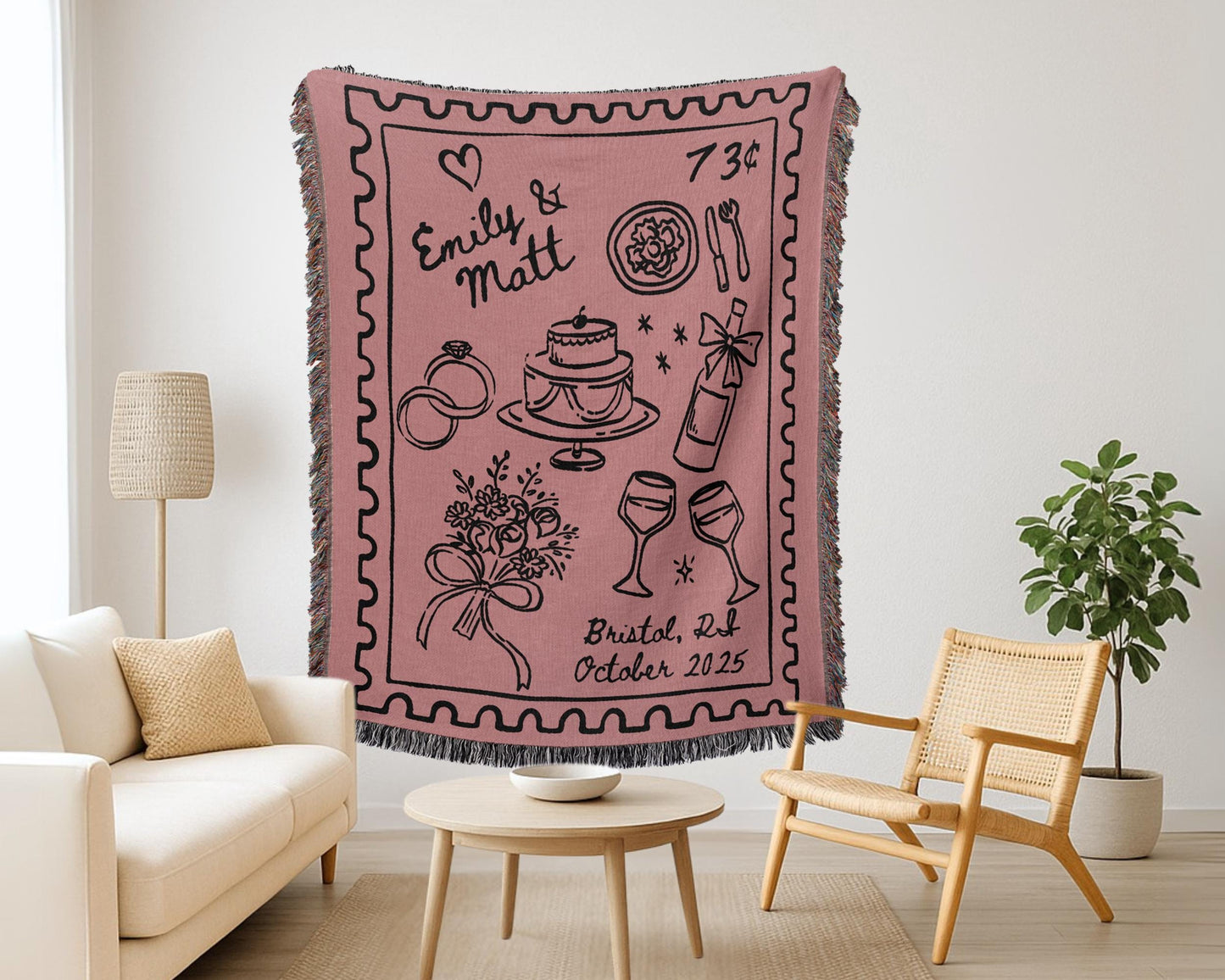 Pink Wedding Stamp Woven Blanket