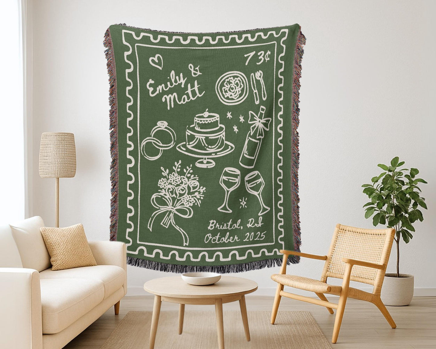 Green Wedding Stamp Woven Blanket