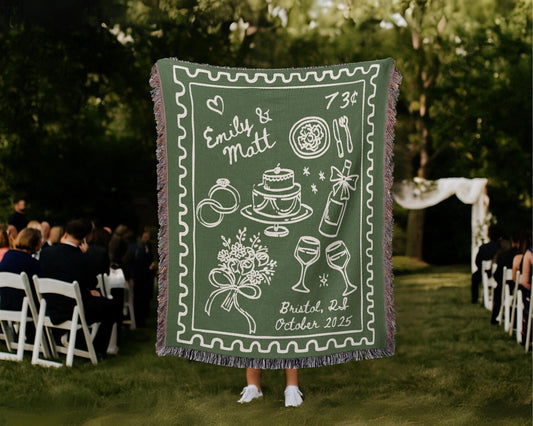 Wedding Gift: Custom Wedding Woven Blanket with Names and Date woven blanket, perfect gift for loved ones.