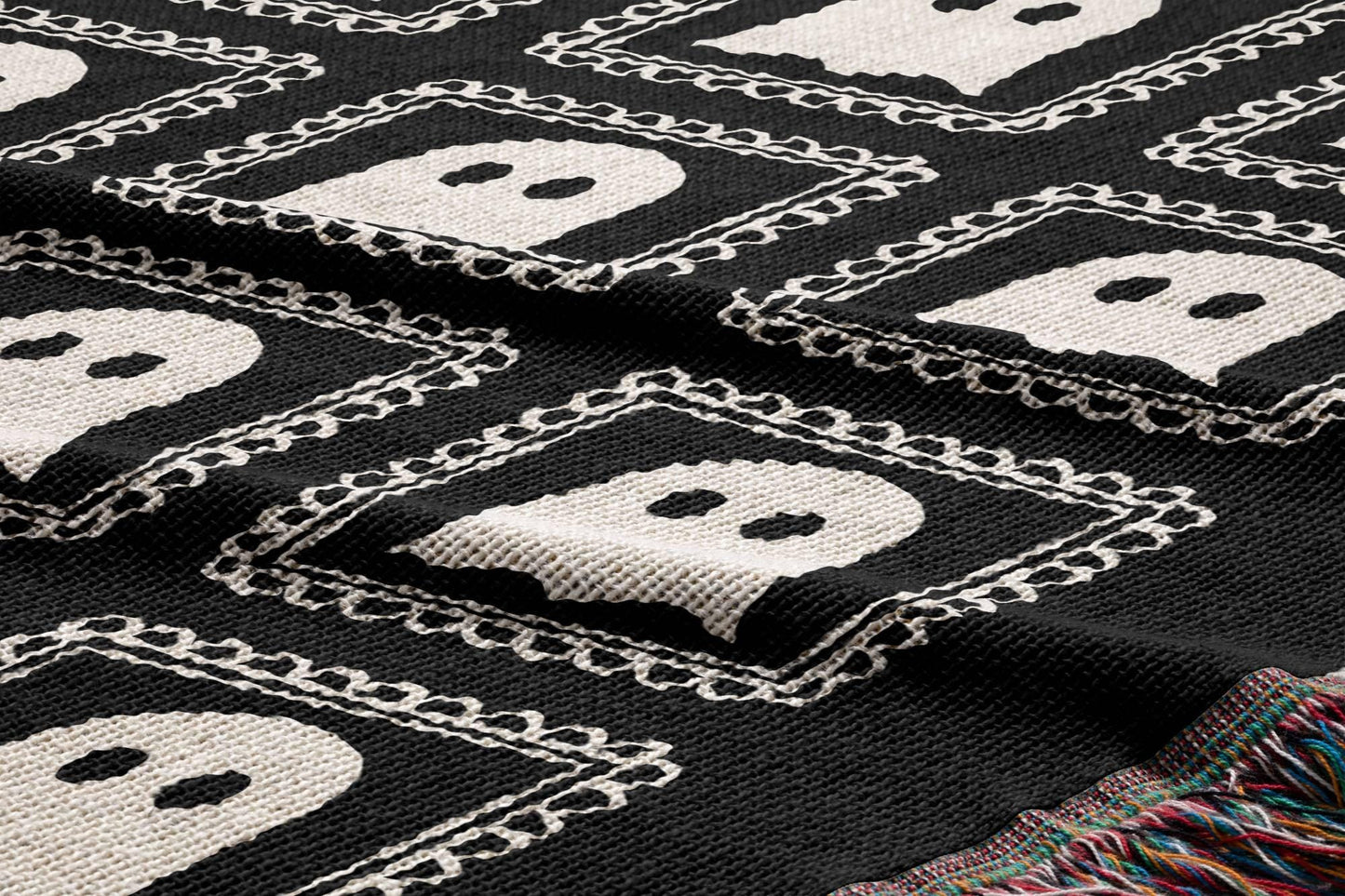 Black Halloween Ghost Woven Blanket