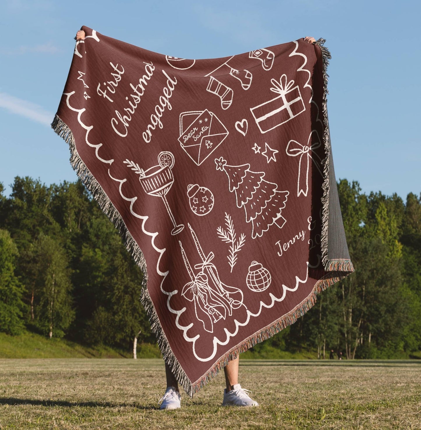Red First Christmas Engaged Woven Blanket