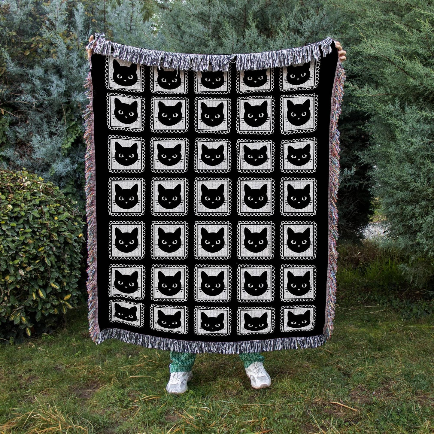 Gothic Black Cat Woven Blanket