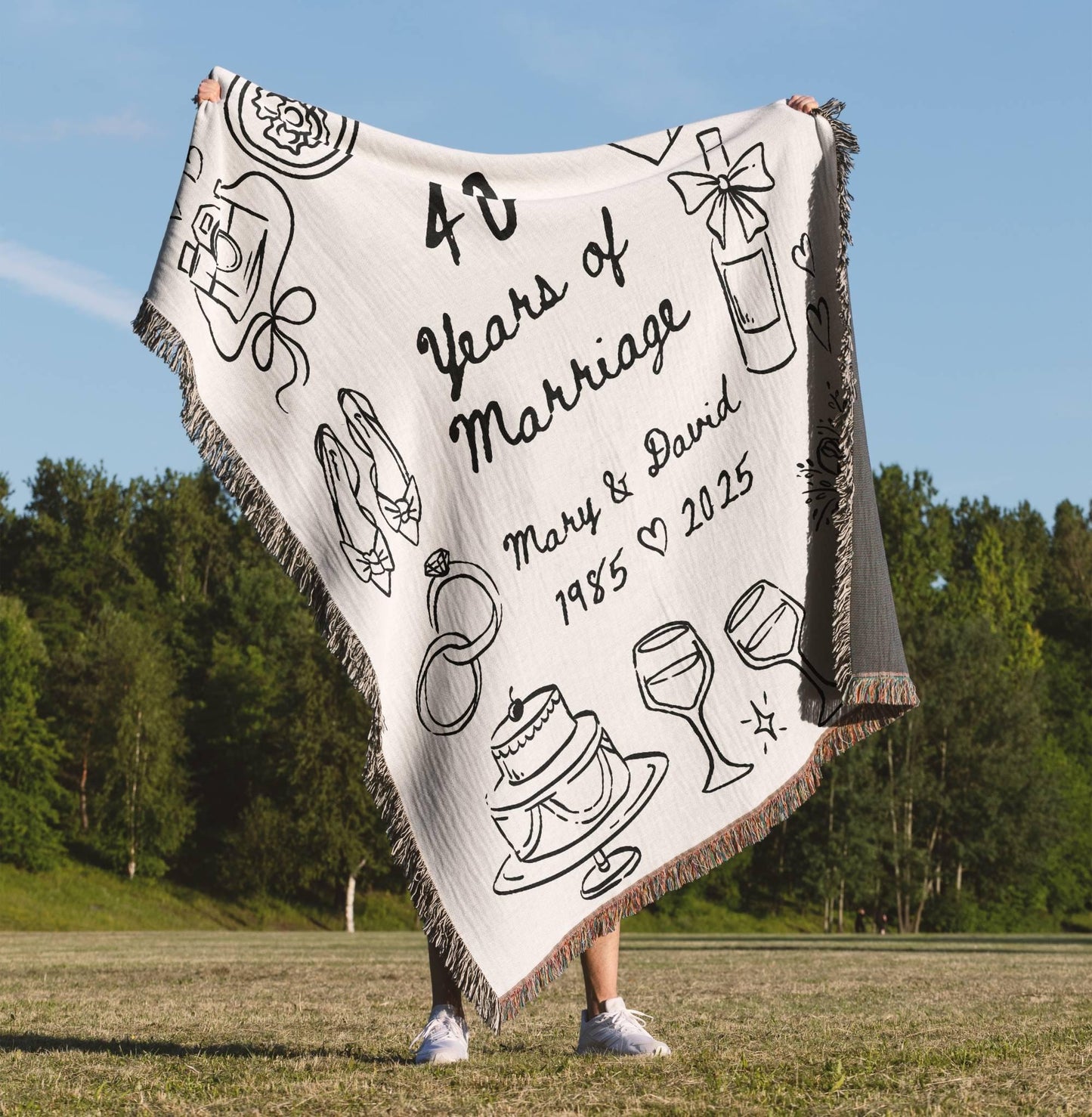 40th Anniversary Custom Names Woven Blanket - Oh Happy Blankets