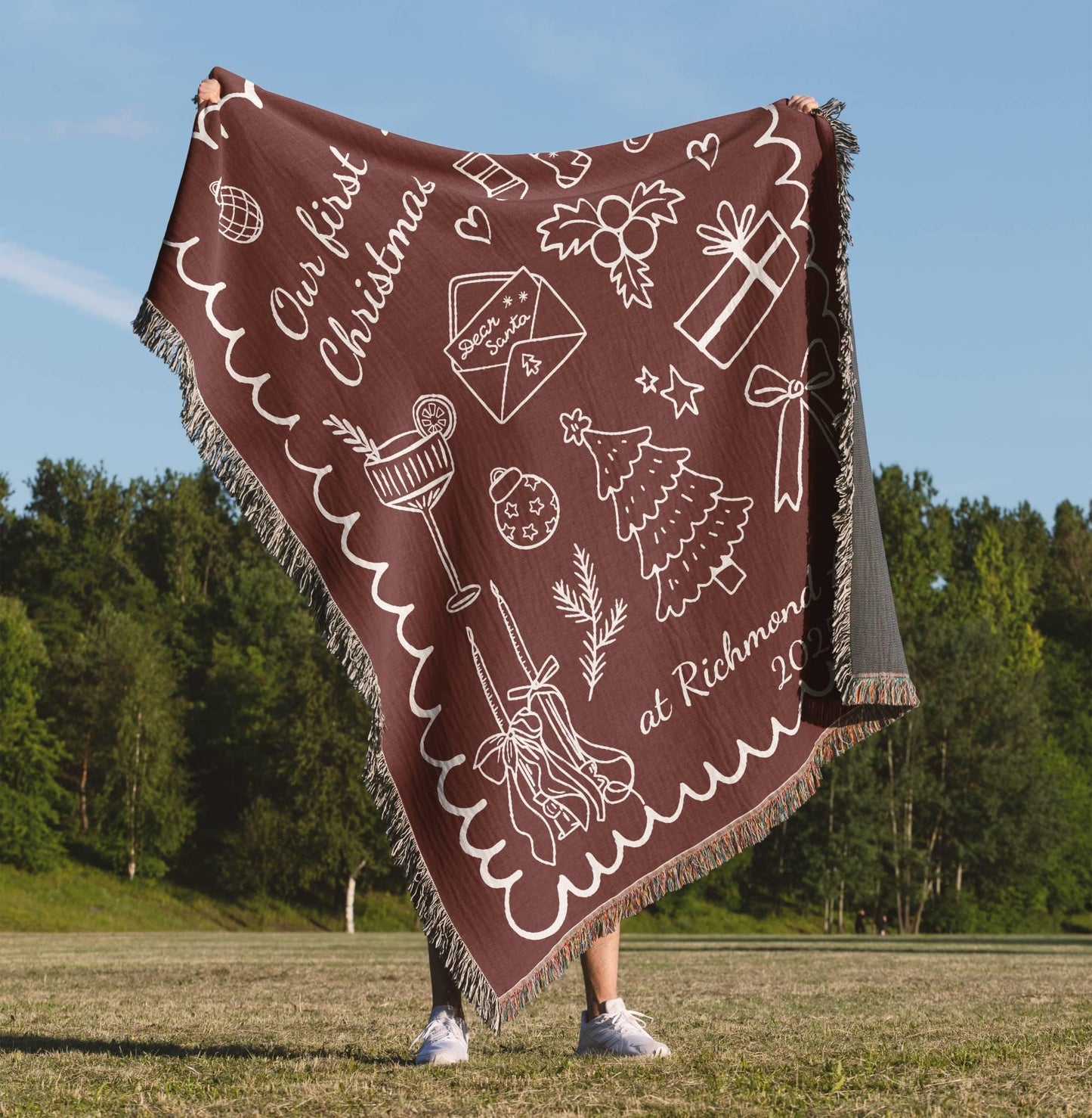 Red First Christmas New Home Woven Blanket