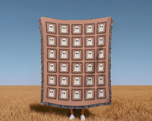 Pastel Kawaii Ghost Woven Blanket
