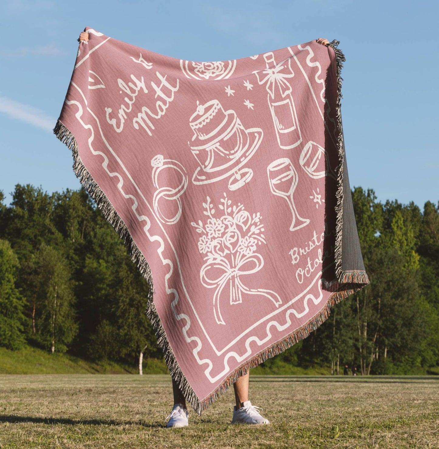 Rose Wedding Stamp Woven Blanket