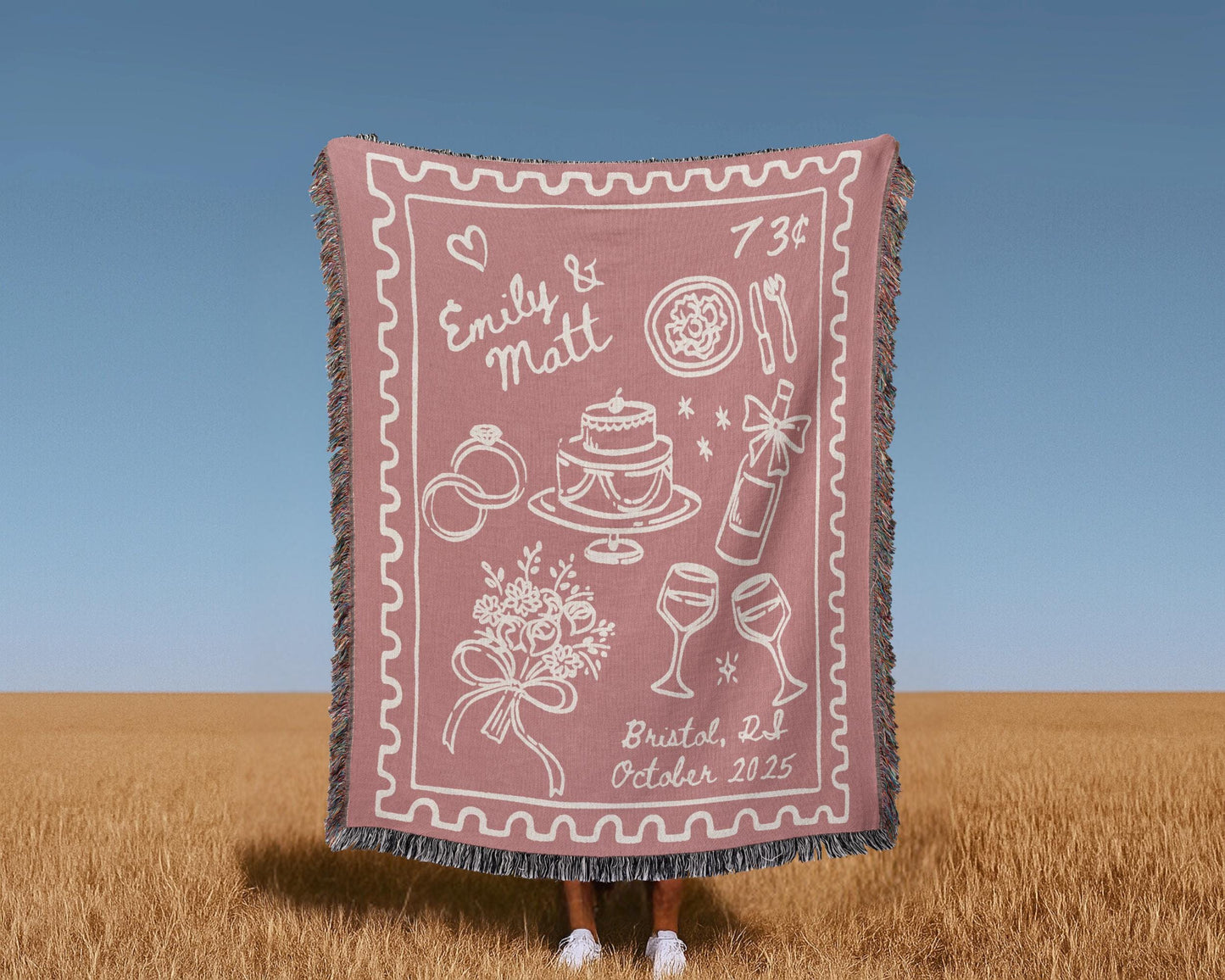 Rose Wedding Stamp Woven Blanket