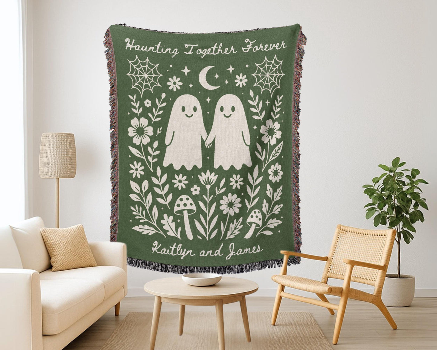 Ghost Couple Green Woven Blanket