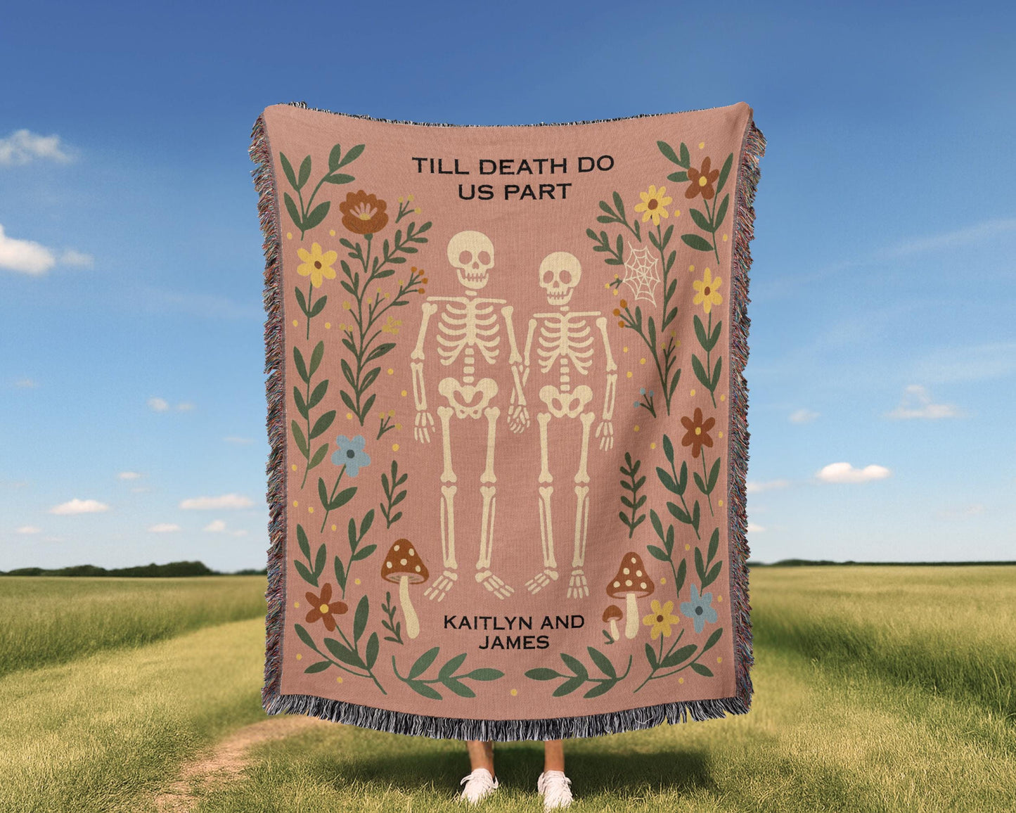 Pastel Goth Skeleton Couple Woven Blanket