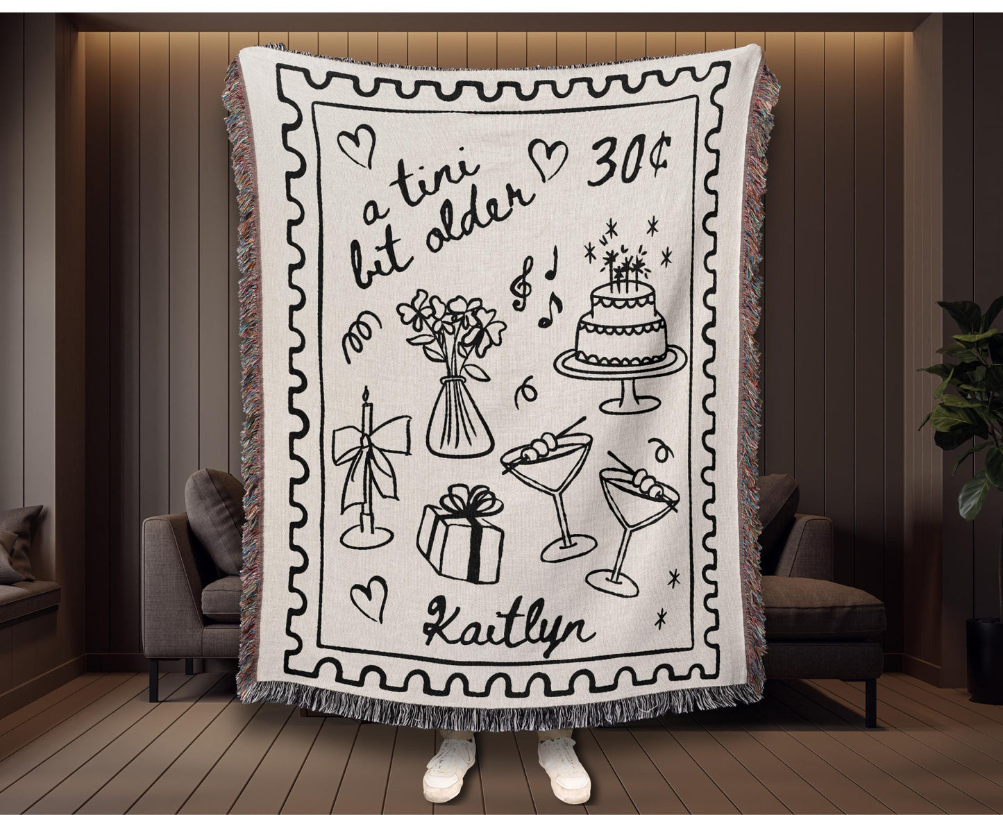 Custom Martini Birthday Woven Blanket