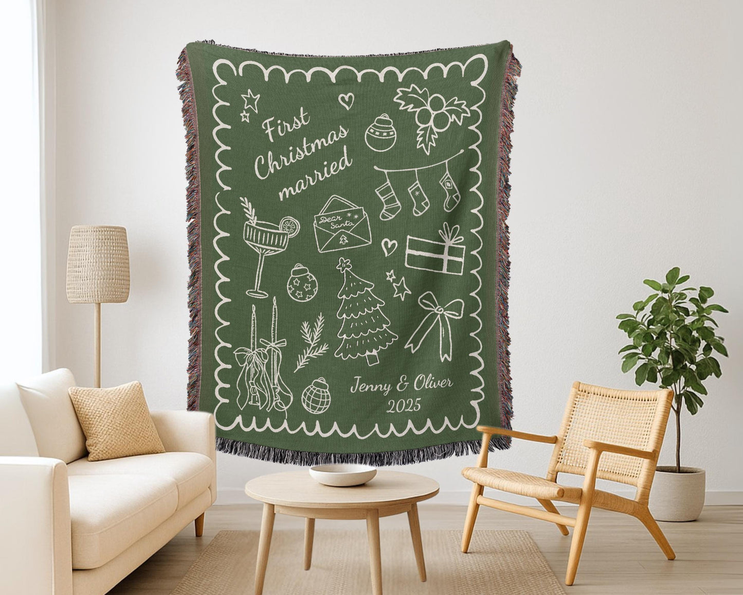 Green First Christmas Married Woven Blanket