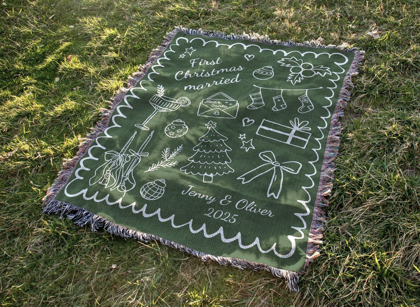 Green First Christmas Married Woven Blanket