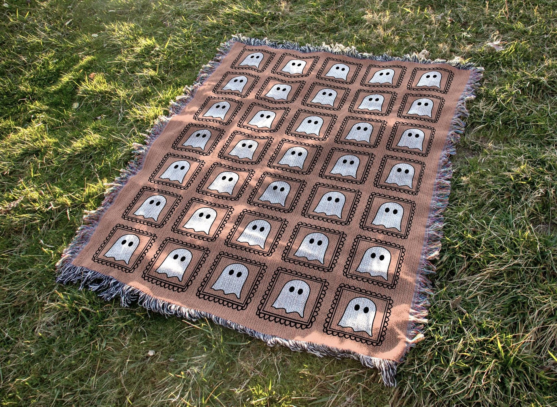 Pastel Kawaii Ghost Woven Blanket - Oh Happy Blankets