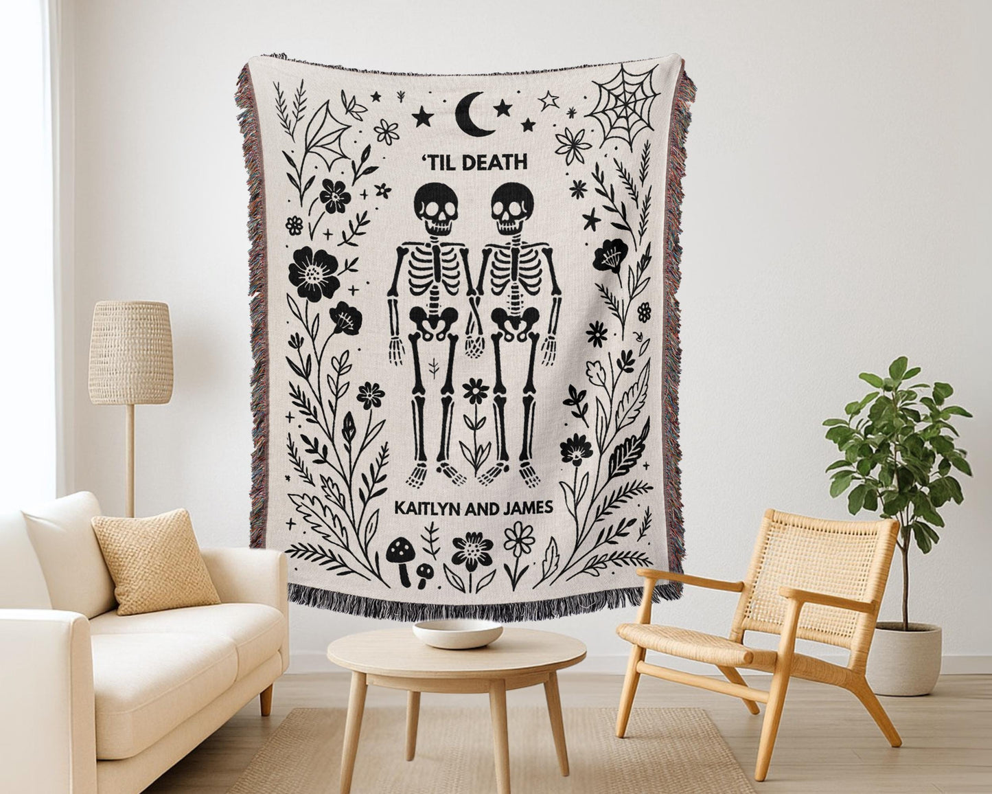 Personalized Skeleton Woven Blanket For Couples