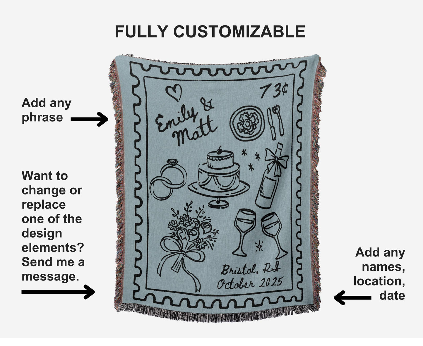 Light Blue Wedding Stamp Woven Blanket