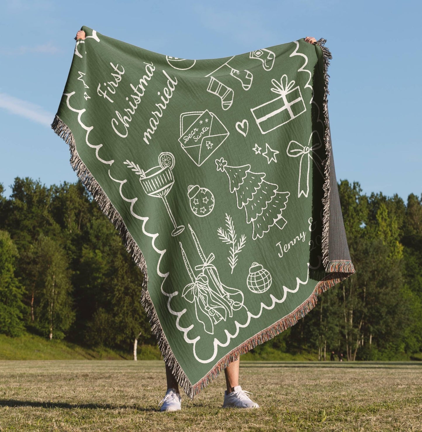 Green First Christmas Married Woven Blanket