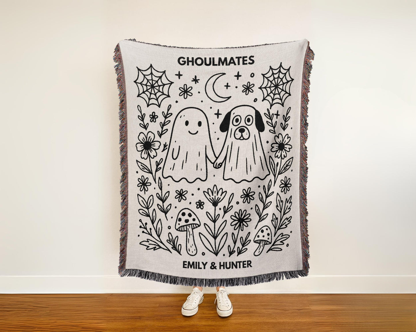 Custom Ghost Dog Ghoulmates Woven Blanket