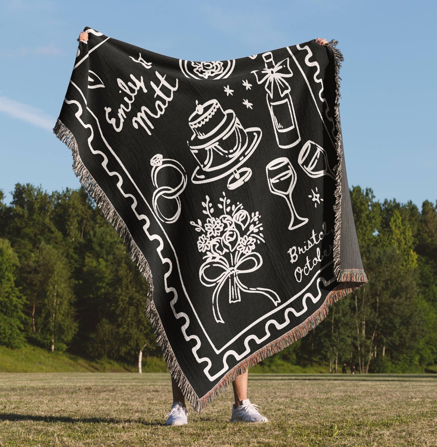 Black Wedding Stamp Woven Blanket