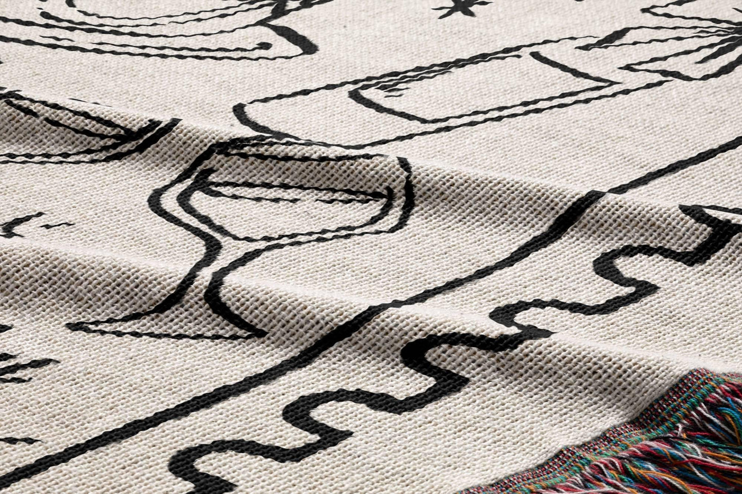 Custom Wedding Woven Cotton Blanket with Whimsical Doodle Drawings