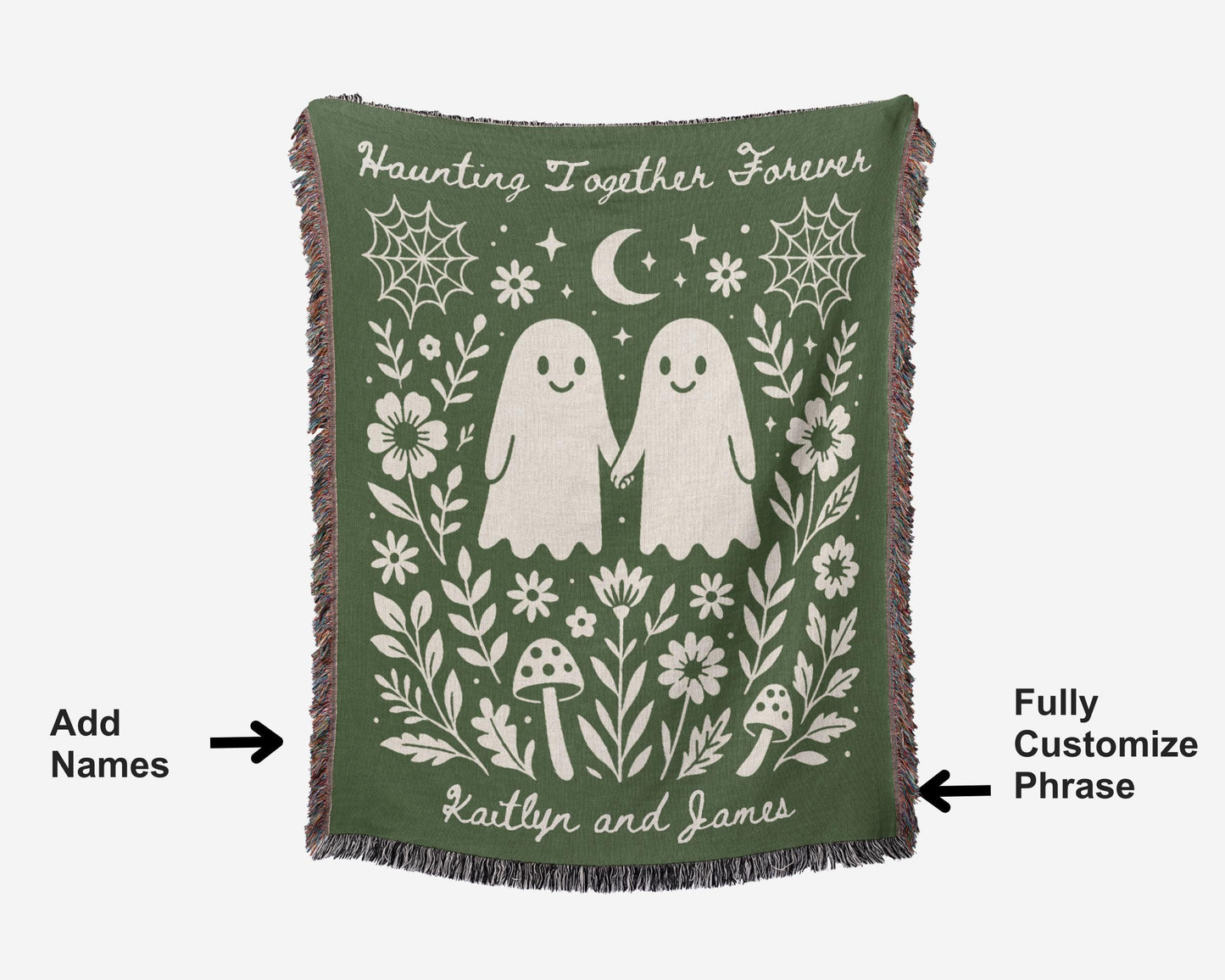 Ghost Couple Green Woven Blanket