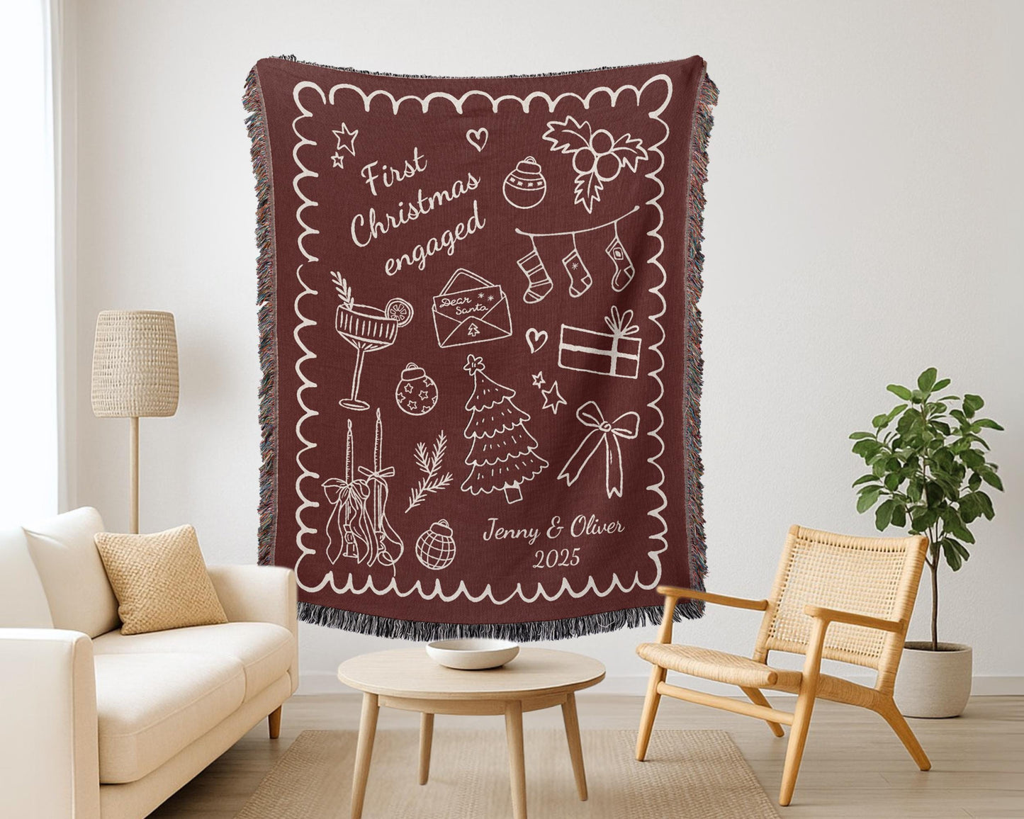 Red First Christmas Engaged Woven Blanket