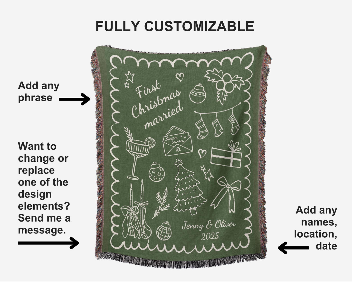 Green First Christmas Married Woven Blanket