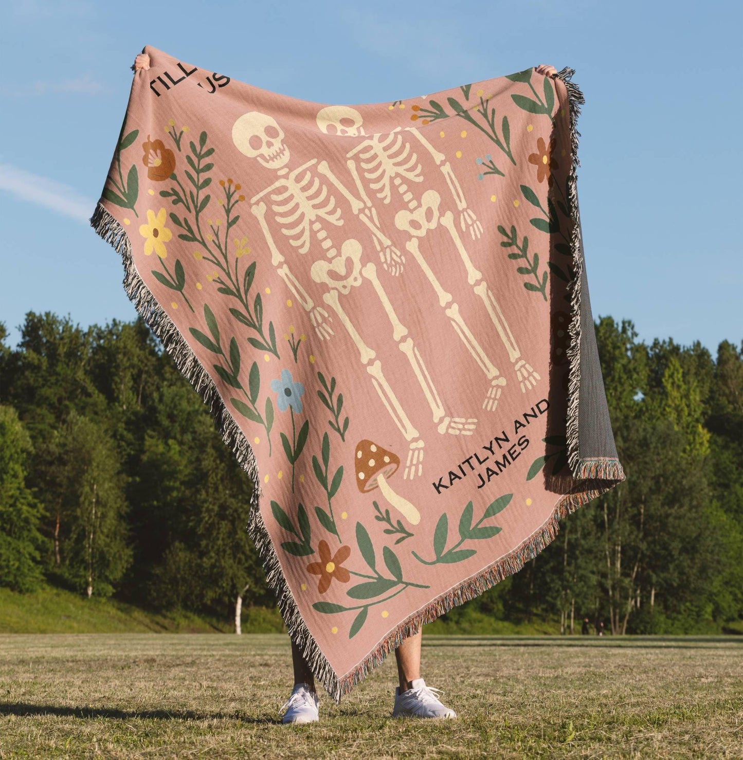 Pastel Goth Skeleton Couple Woven Blanket