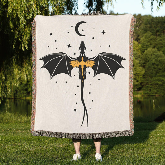 Fantasy Reader Gift: Dragon Bookish Fantasy Woven Blanket with unique design, perfect decorative throw for home decor enthusiasts.