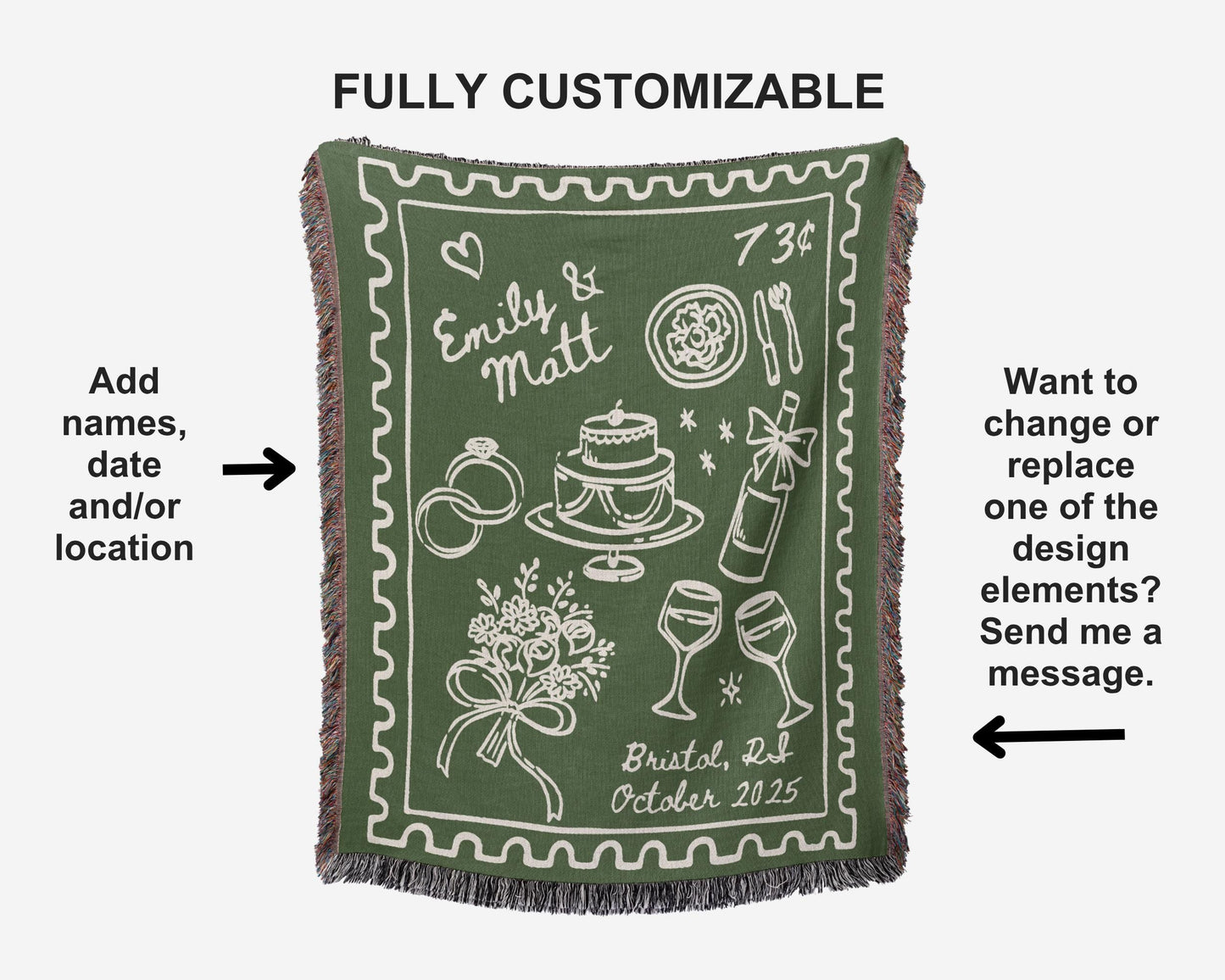 Green Wedding Stamp Woven Blanket