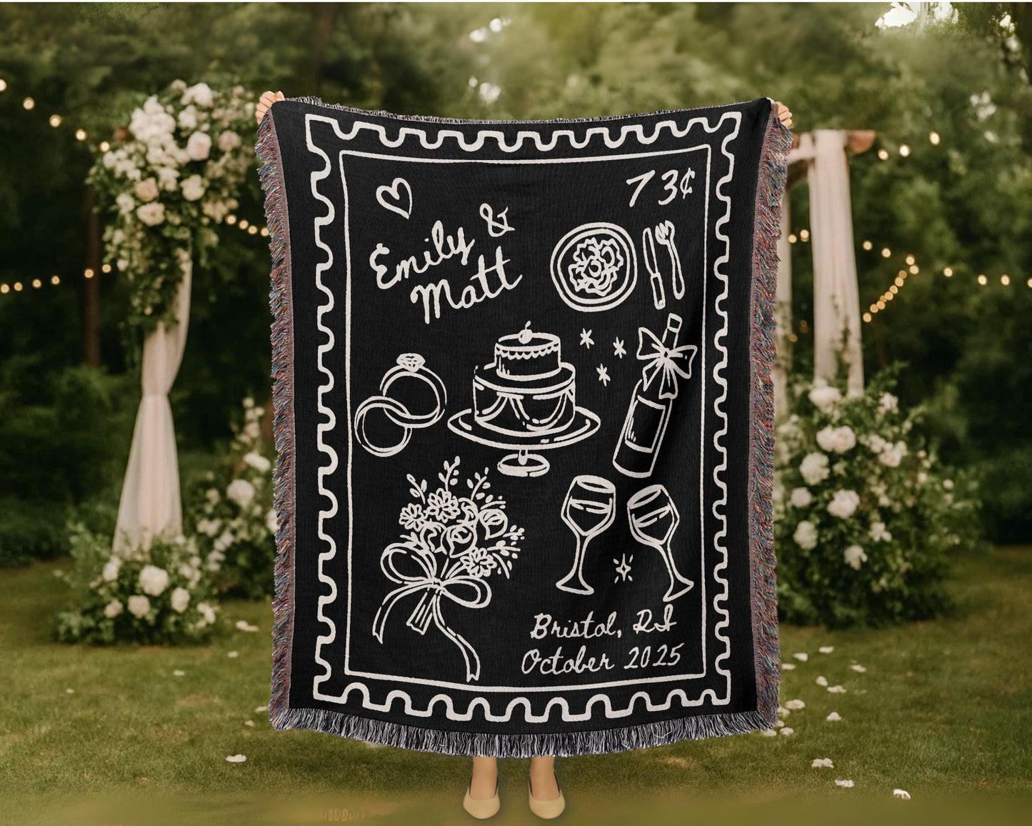 Black Wedding Stamp Woven Blanket