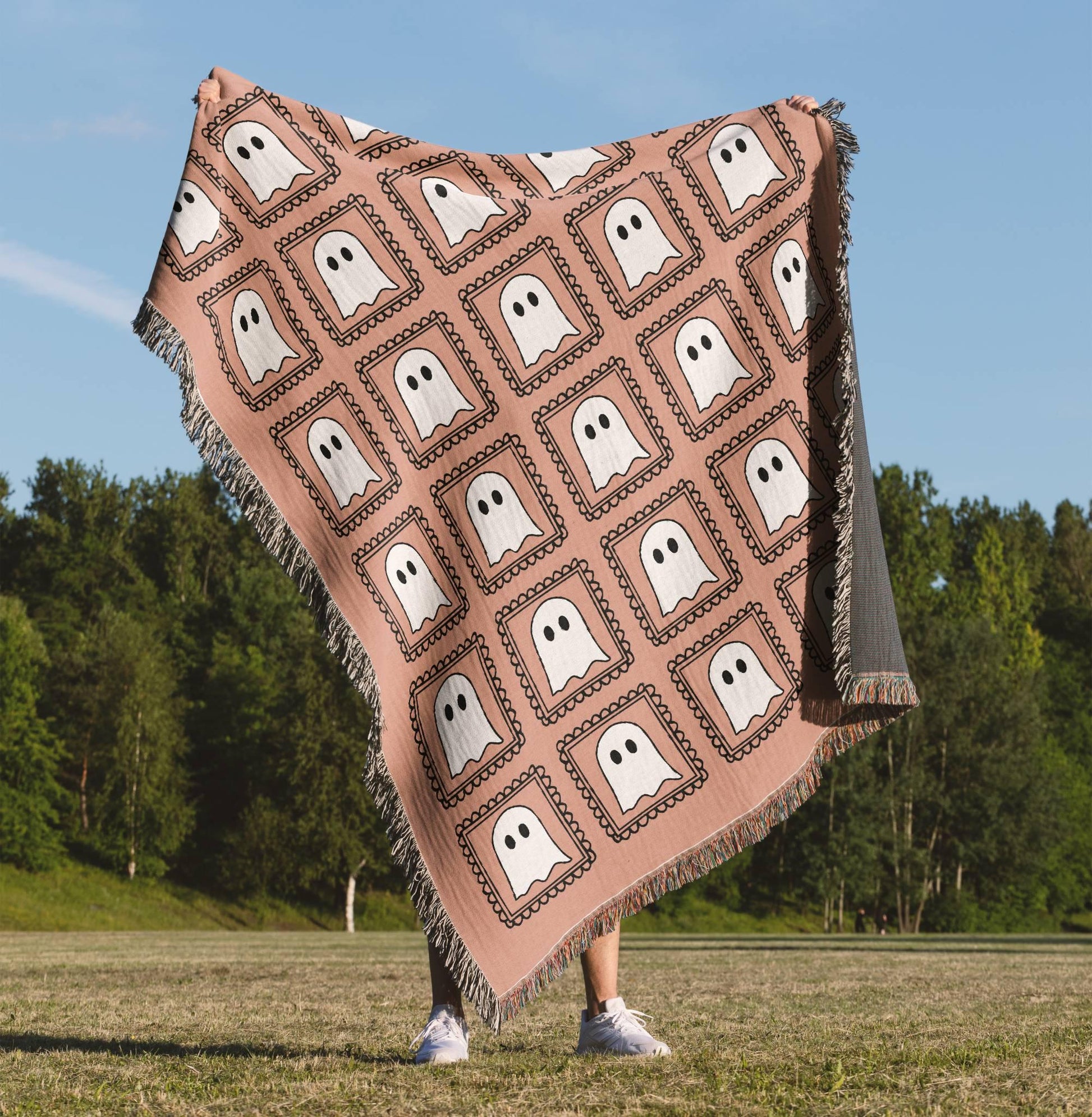 Pastel Kawaii Ghost Woven Blanket - Oh Happy Blankets