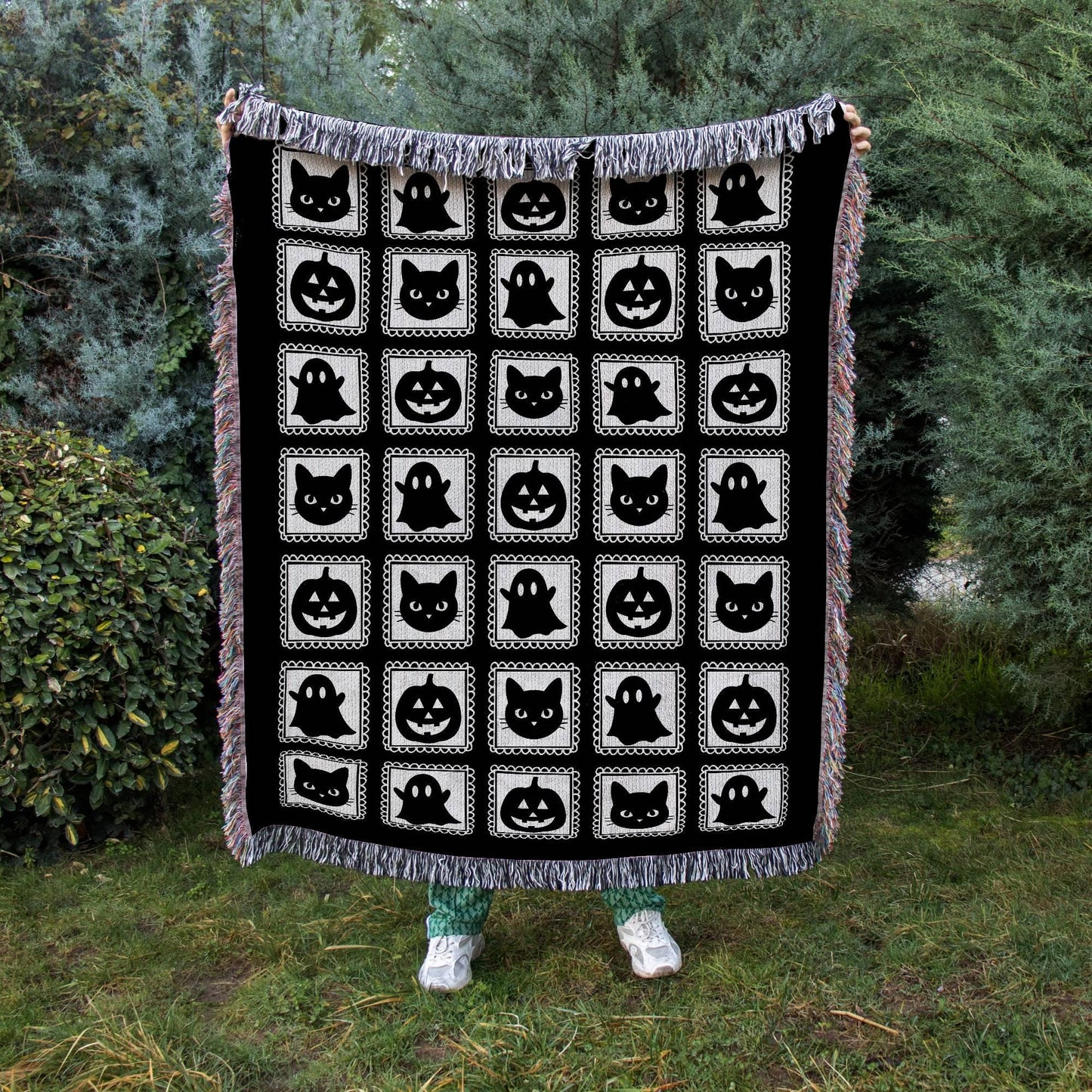 Black Halloween Woven Blanket