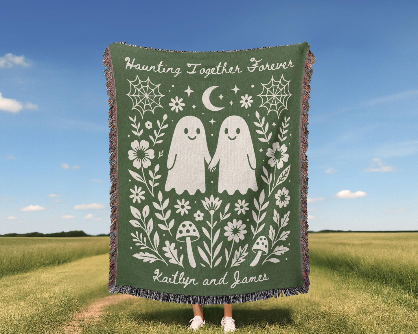 Ghost Couple Green Woven Blanket