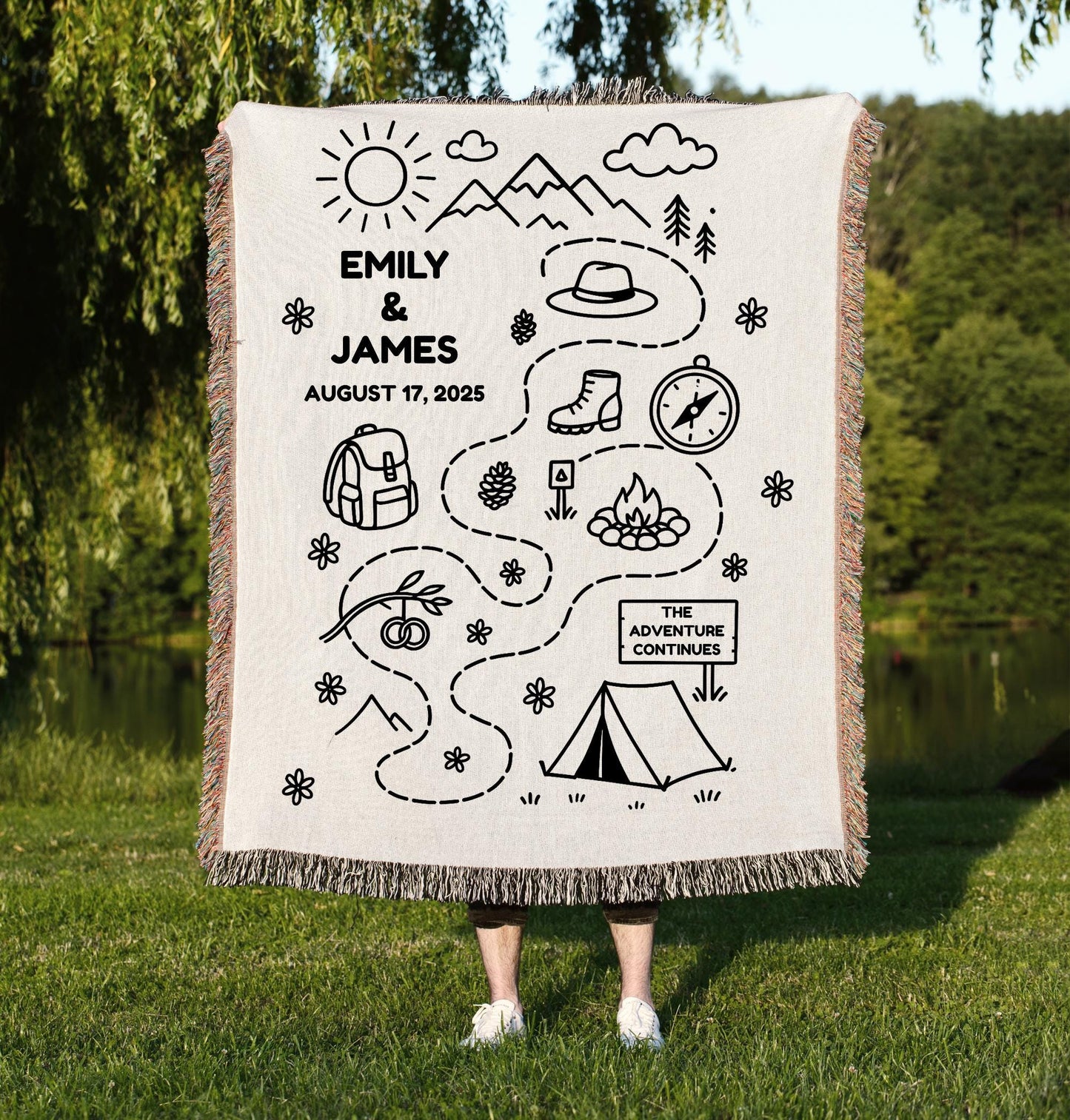 Personalized Adventure Camping Woven Blanket