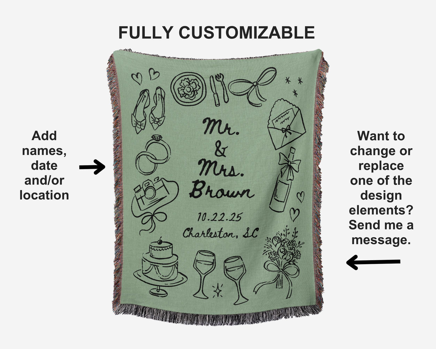 Sage Green Wedding Stamp Woven Blanket