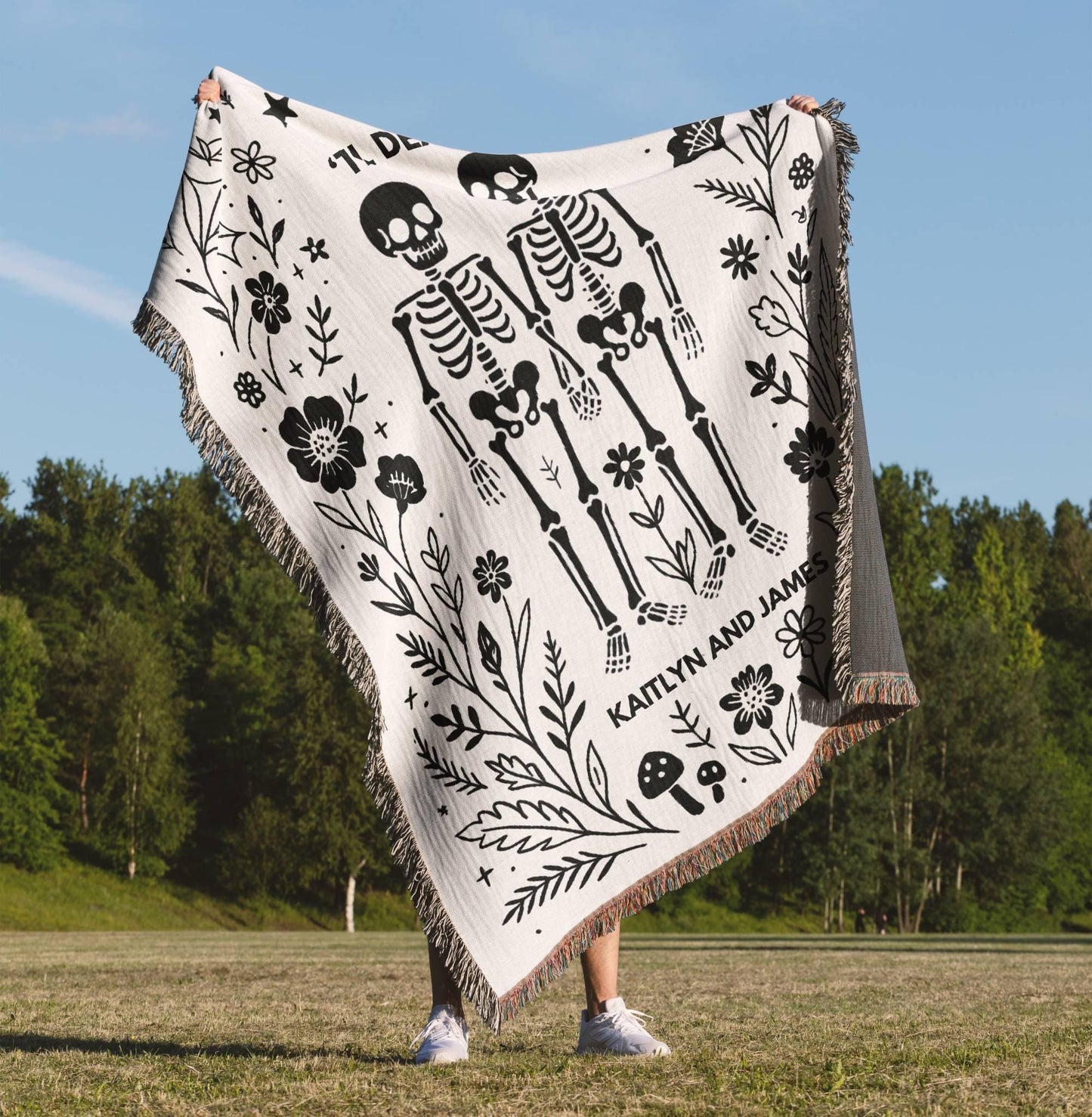 Personalized Skeleton Woven Blanket For Couples