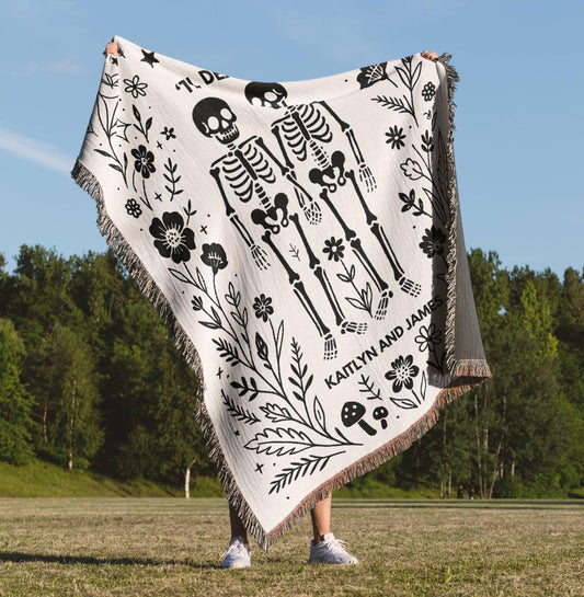 Personalized Skeleton Woven Blanket For Couples