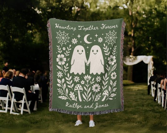 Ghost Couple Green Woven Blanket