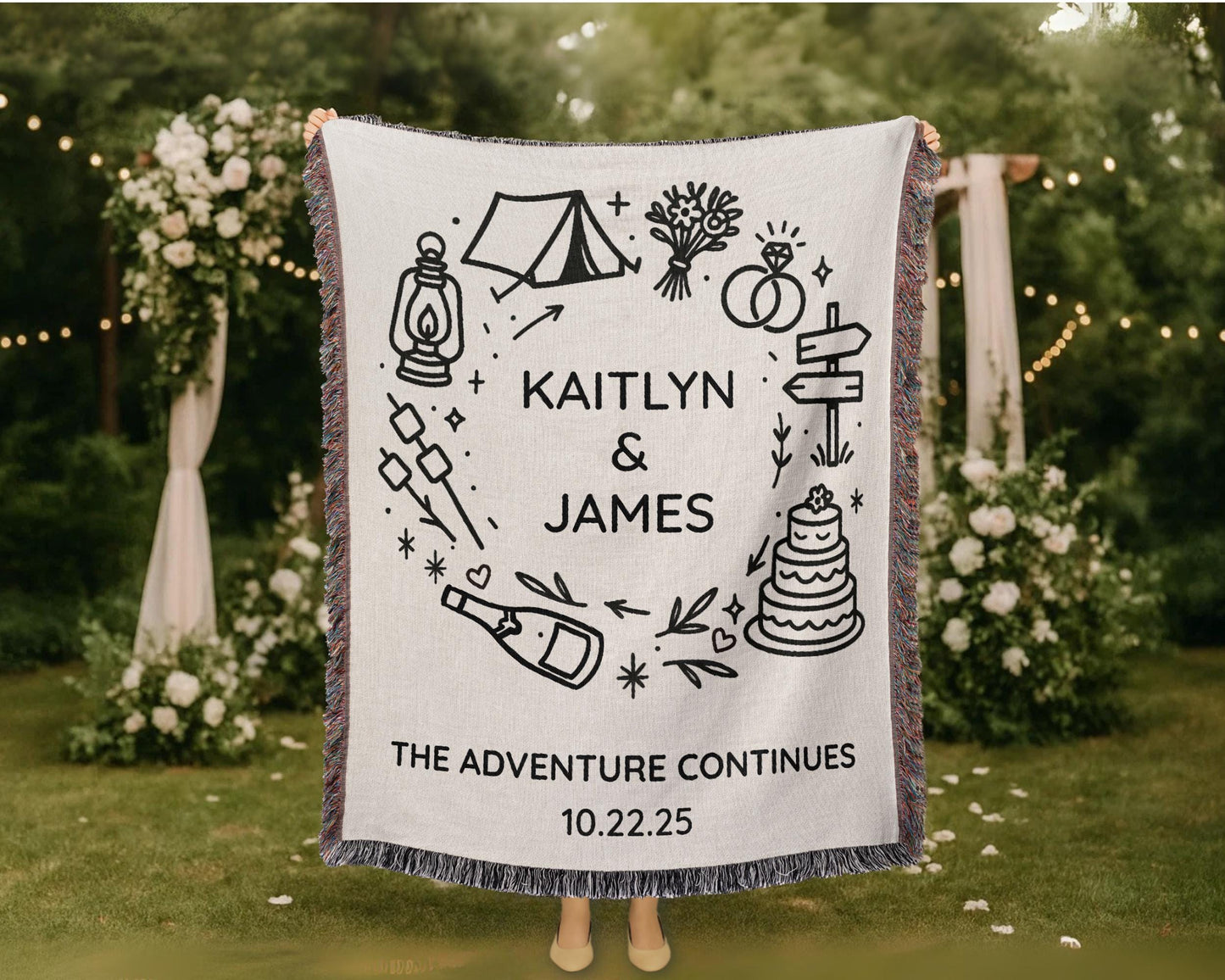 Gift: Camping Nature Woven Blanket with unique design, perfect decorative throw for home decor enthusiasts.